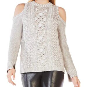 BCBG Maxazria  Arlene Champagne Metallic‎ Sweater Cold Shoulder Size XXS